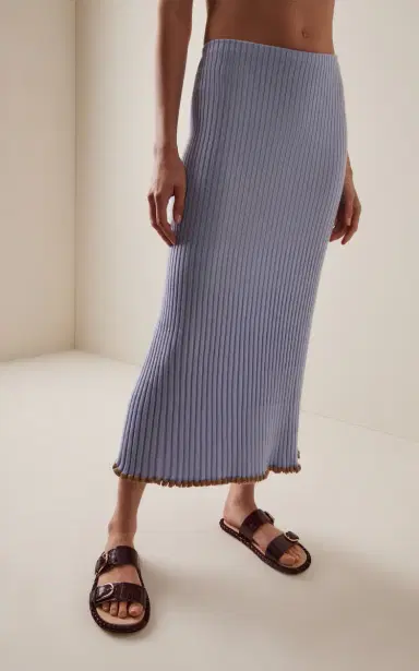 Gabriela Hearst Kavya Lace-Trimmed Ribbed Wool-Silk Midi Skirt | Thumbnail 3