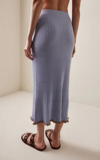 Gabriela Hearst Kavya Lace-Trimmed Ribbed Wool-Silk Midi Skirt | Thumbnail 4