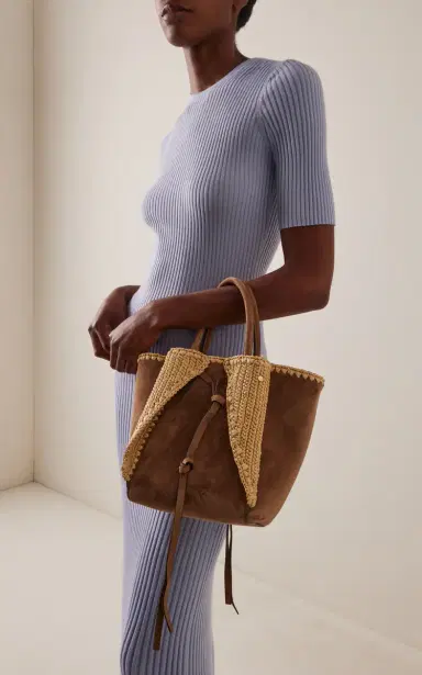 Gabriela Hearst Marija Small Raffia-Trimmed Suede Tote Bag | Thumbnail 2 Gabriela Hearst Marija Small Raffia-Trimmed Suede Tote Bag | Thumbnail 2