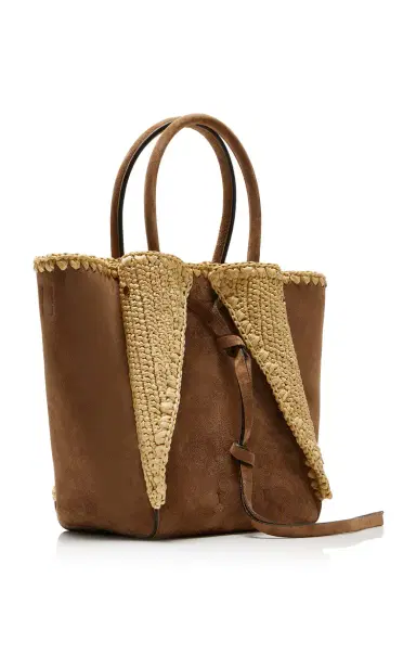 Gabriela Hearst Marija Small Raffia-Trimmed Suede Tote Bag | Thumbnail 3 Gabriela Hearst Marija Small Raffia-Trimmed Suede Tote Bag | Thumbnail 3