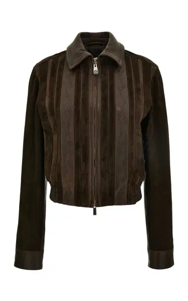 Versace Embossed Leather and Suede Blouson Jacket | Thumbnail 1