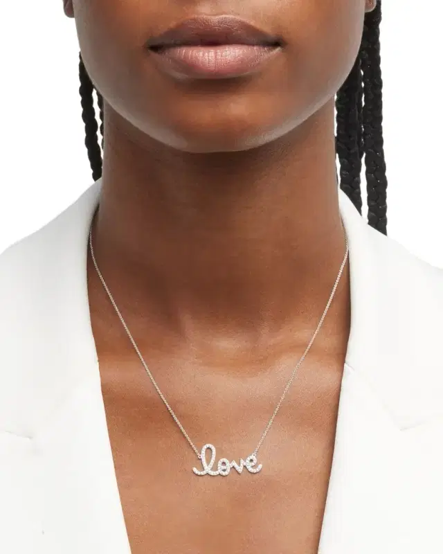 Large 14k Yellow Gold & Diamond Love Necklace