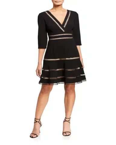 Shani Shemer Surplice 1/2-Sleeve Crepe Fit-&-Flare Dress w/ Trim | Thumbnail 2