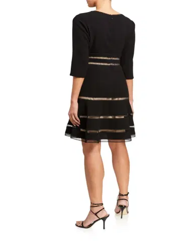 Shani Shemer Surplice 1/2-Sleeve Crepe Fit-&-Flare Dress w/ Trim | Thumbnail 3