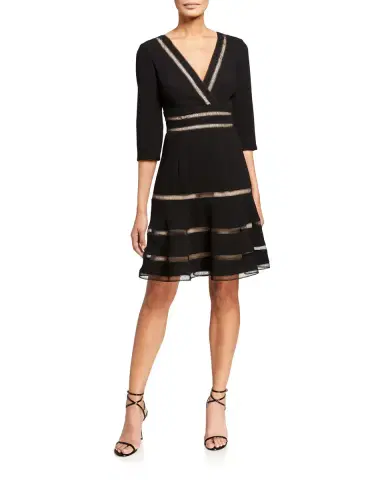 Shani Shemer Surplice 1/2-Sleeve Crepe Fit-&-Flare Dress w/ Trim | Thumbnail 4
