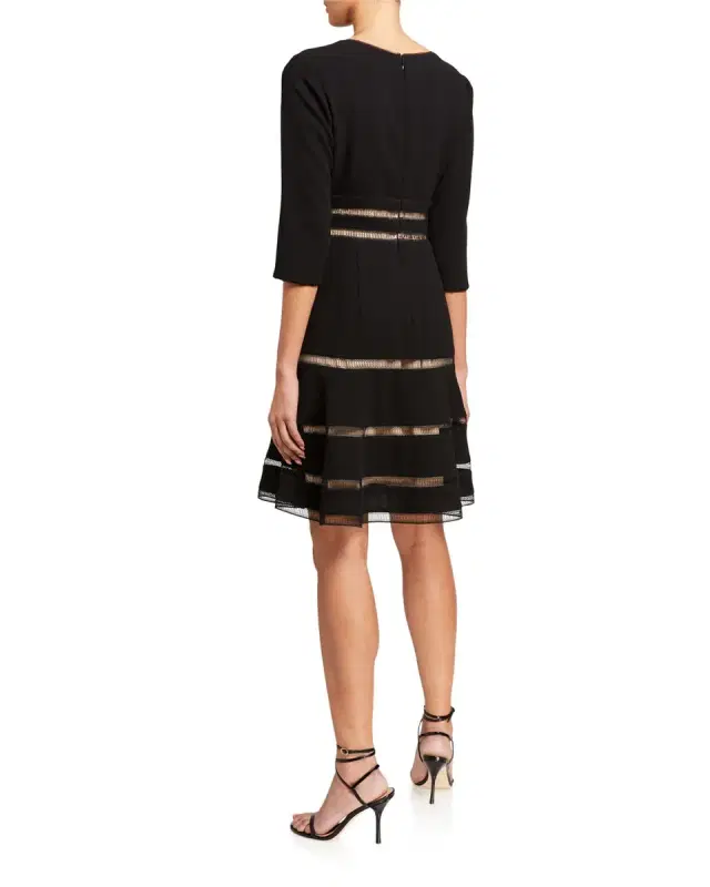 Shani Shemer Surplice 1/2-Sleeve Crepe Fit-&-Flare Dress w/ Trim