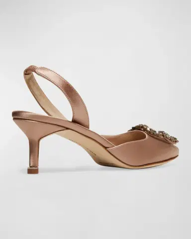 Manolo Blahnik Hangisi Kitten-Heel Satin Slingback Pumps | Thumbnail 2 Manolo Blahnik Hangisi Kitten-Heel Satin Slingback Pumps | Thumbnail 2
