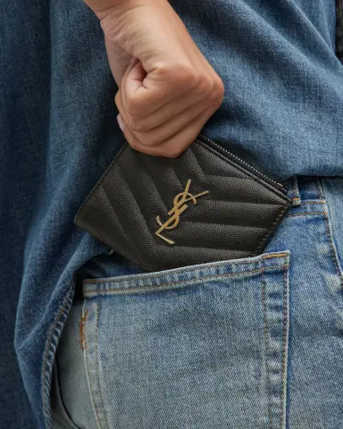 Saint Laurent YSL Monogram Small Ziptop Wallet in Grained Leather | Thumbnail 2 Saint Laurent YSL Monogram Small Ziptop Wallet in Grained Leather | Thumbnail 2