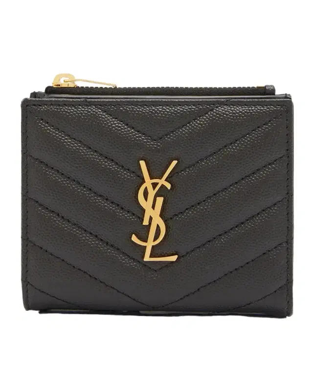 Saint Laurent YSL Monogram Small Ziptop Wallet in Grained Leather