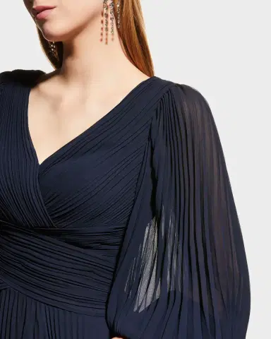 Rickie Freeman for Teri Jon V-Neck Puff-Sleeve Pleated Chiffon Gown | Thumbnail 3 Rickie Freeman for Teri Jon V-Neck Puff-Sleeve Pleated Chiffon Gown | Thumbnail 3