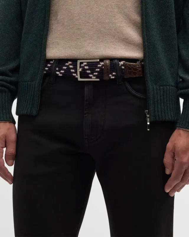Men 's Stretch Woven Belt with Alligator Trim