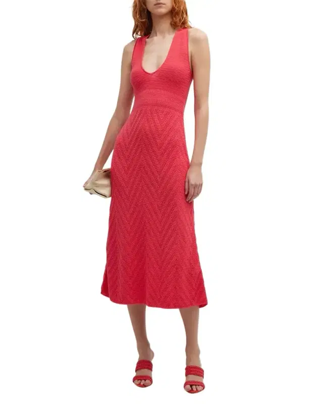 Emporio Armani Scoop-Neck Chevron Crochet Midi Dress