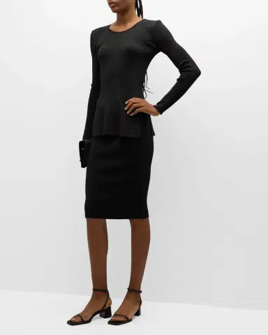Emporio Armani Side-Slit Scoop-Neck Shimmer Knit Blouse | Thumbnail 2 Emporio Armani Side-Slit Scoop-Neck Shimmer Knit Blouse | Thumbnail 2