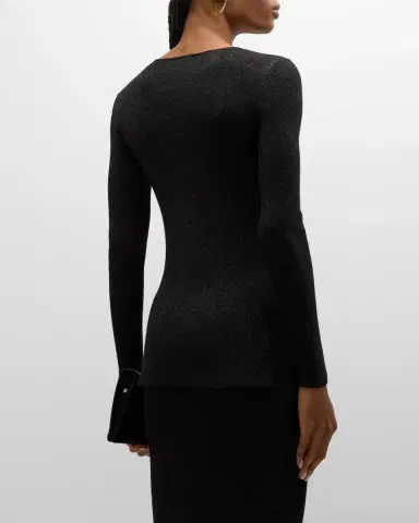 Emporio Armani Side-Slit Scoop-Neck Shimmer Knit Blouse | Thumbnail 5 Emporio Armani Side-Slit Scoop-Neck Shimmer Knit Blouse | Thumbnail 5
