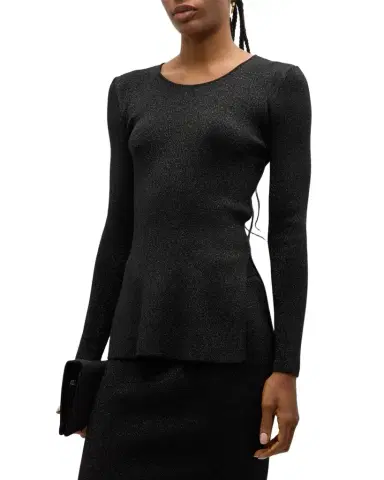 Emporio Armani Side-Slit Scoop-Neck Shimmer Knit Blouse | Thumbnail 1 Emporio Armani Side-Slit Scoop-Neck Shimmer Knit Blouse | Thumbnail 1