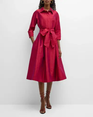 Rickie Freeman for Teri Jon 3/4-Sleeve Belted Midi Shirtdress | Thumbnail 2