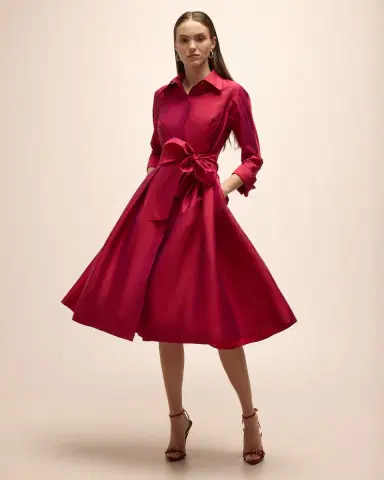 Rickie Freeman for Teri Jon 3/4-Sleeve Belted Midi Shirtdress | Thumbnail 4