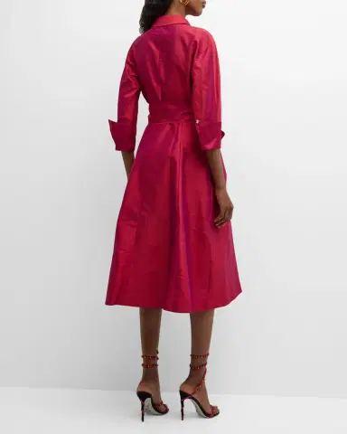 Rickie Freeman for Teri Jon 3/4-Sleeve Belted Midi Shirtdress | Thumbnail 6