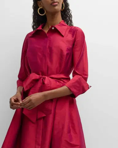 Rickie Freeman for Teri Jon 3/4-Sleeve Belted Midi Shirtdress | Thumbnail 7