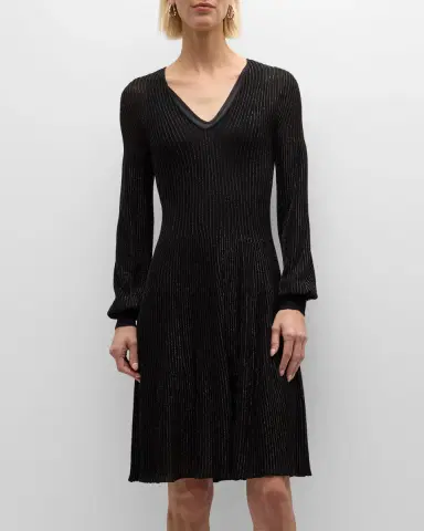 Emporio Armani Metallic Ribbed A-Line Midi Dress | Thumbnail 2