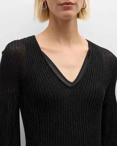 Emporio Armani Metallic Ribbed A-Line Midi Dress | Thumbnail 4