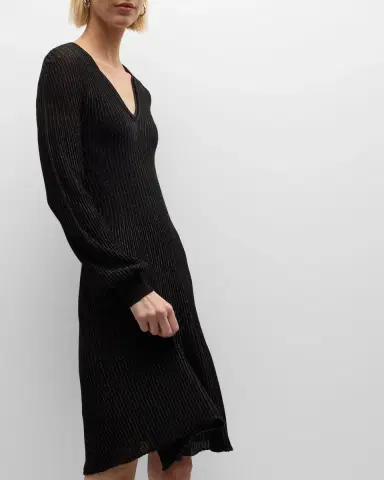 Emporio Armani Metallic Ribbed A-Line Midi Dress | Thumbnail 6