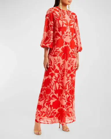 Mestiza New York Luzon Blouson-Sleeve Floral-Print Chiffon Gown | Thumbnail 2