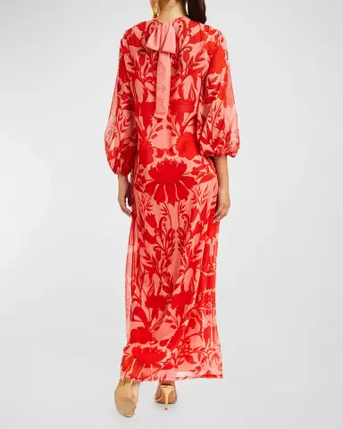 Mestiza New York Luzon Blouson-Sleeve Floral-Print Chiffon Gown | Thumbnail 3