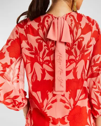 Mestiza New York Luzon Blouson-Sleeve Floral-Print Chiffon Gown | Thumbnail 4