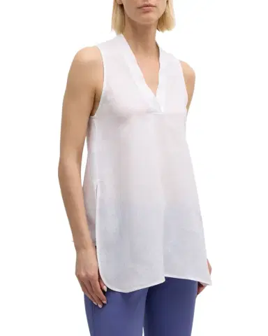 Emporio Armani Sleeveless High-Low Linen Blouse | Thumbnail 1 Emporio Armani Sleeveless High-Low Linen Blouse | Thumbnail 1
