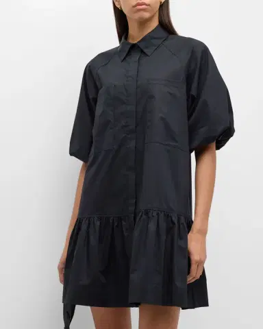 SIMKHAI Chrissy Puff-Sleeve Cotton Poplin Mini Shirtdress | Thumbnail 2 SIMKHAI Chrissy Puff-Sleeve Cotton Poplin Mini Shirtdress | Thumbnail 2