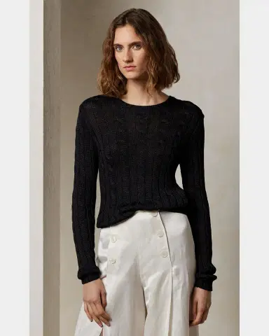 Ralph Lauren Collection Cable-Knit Silk Crewneck Sweater | Thumbnail 3