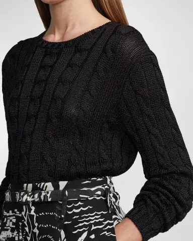Ralph Lauren Collection Cable-Knit Silk Crewneck Sweater | Thumbnail 4