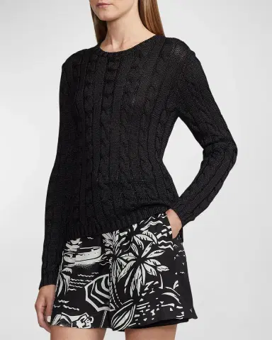 Ralph Lauren Collection Cable-Knit Silk Crewneck Sweater | Thumbnail 6