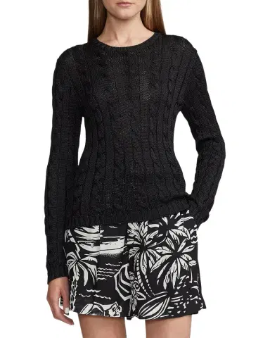 Ralph Lauren Collection Cable-Knit Silk Crewneck Sweater | Thumbnail 1