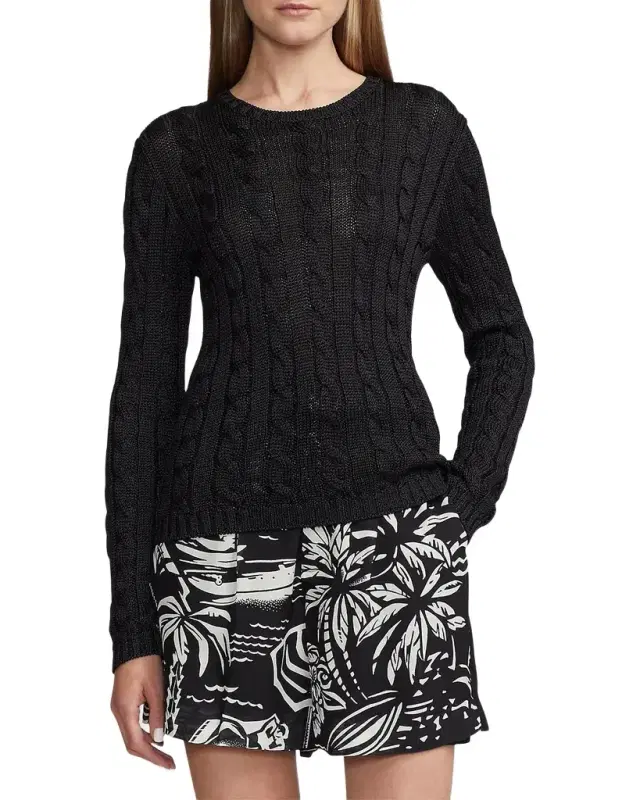 Cable-Knit Silk Crewneck Sweater