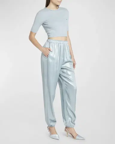 Giorgio Armani Laminated Viscose Satin Jogger Pants | Thumbnail 2