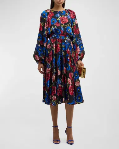 Elie Tahari The Audrey Floral-Print A-Line Midi Dress | Thumbnail 2