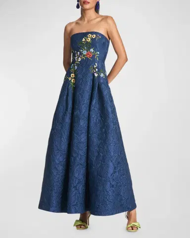 SACHIN & BABI Belle Strapless Floral-Embroidered A-Line Gown | Thumbnail 5