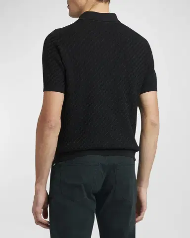 Brioni Men's Basketweave Stitch Polo Sweater | Thumbnail 3 Brioni Men's Basketweave Stitch Polo Sweater | Thumbnail 3