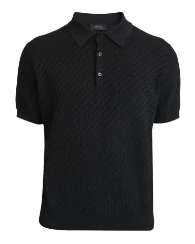 Brioni Men's Basketweave Stitch Polo Sweater | Thumbnail 1 Brioni Men's Basketweave Stitch Polo Sweater | Thumbnail 1