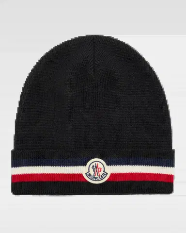 Moncler Men's Striped-Trim Wool Beanie | Thumbnail 2 Moncler Men's Striped-Trim Wool Beanie | Thumbnail 2