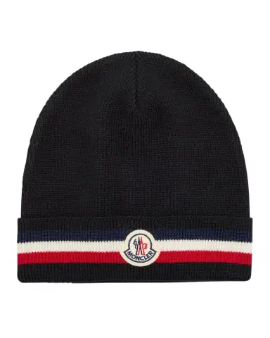 Moncler Men's Striped-Trim Wool Beanie | Thumbnail 1 Moncler Men's Striped-Trim Wool Beanie | Thumbnail 1