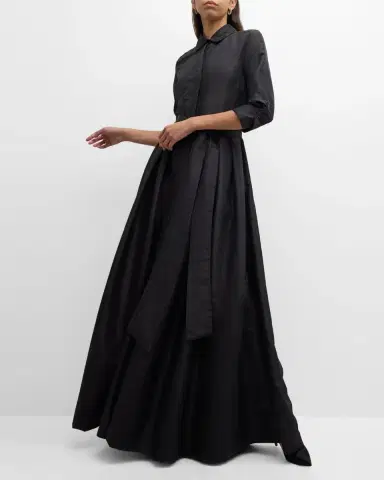 SIMKHAI Julip Pleated 3/4-Sleeve Shirt Gown | Thumbnail 6