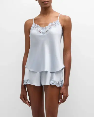 Christine Lingerie Bijoux Short Lace-Trim Silk Pajama Set | Thumbnail 2