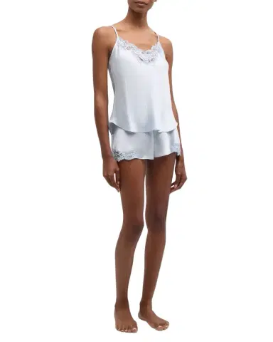 Christine Lingerie Bijoux Short Lace-Trim Silk Pajama Set | Thumbnail 1
