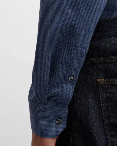 Giorgio Armani Men's Micro-Houndstooth Sport Shirt | Thumbnail 4