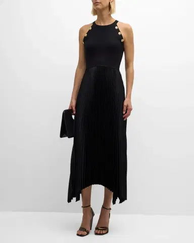 Elie Tahari The Eliana Pleated Halter Midi Dress | Thumbnail 2 Elie Tahari The Eliana Pleated Halter Midi Dress | Thumbnail 2