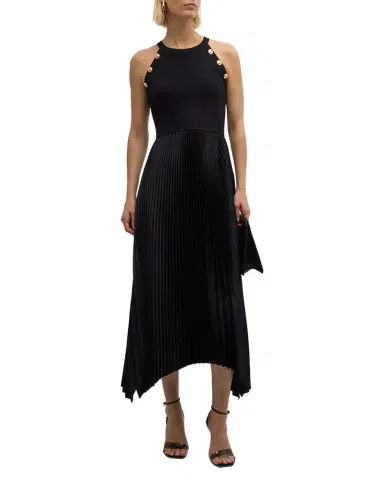 Elie Tahari The Eliana Pleated Halter Midi Dress | Thumbnail 1 Elie Tahari The Eliana Pleated Halter Midi Dress | Thumbnail 1