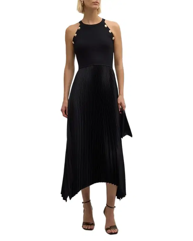 The Eliana Pleated Halter Midi Dress